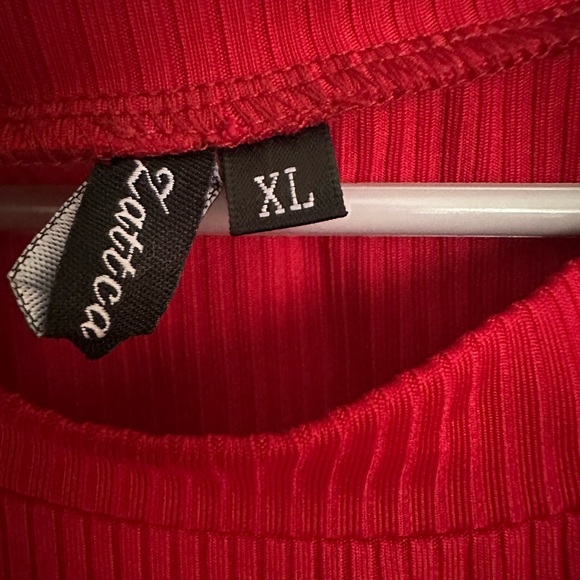 Chic Red Midi Dress with Animal Print Skirt - Picture 4 of 4